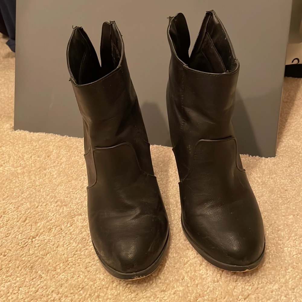 Black leather booties